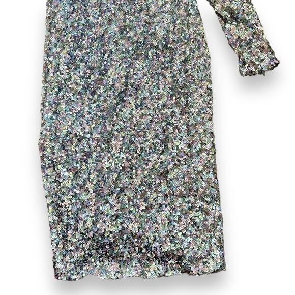 NWT Bronx and Banco Galaxy Silver Midi Dress One Shoulder Small (4 US) Women’s - Picture 10 of 11